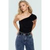 Tek Omuzli Örme Bluz Yazlık Rahat Kalıp Polyester Elastan Modern Stil Seçkin Malzeme