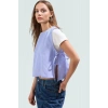Terrycotton Dokuma Crop Bluz Bisiklet Yaka Çizgili Kolsuz Rahat Kalıp Kullanım