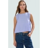 Terrycotton Dokuma Crop Bluz Bisiklet Yaka Çizgili Kolsuz Rahat Kalıp Kullanım