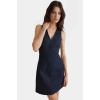 V Yaka Denim Mini Elbise Bodycon Kalıp Yazlık Rigid Dokuma %Pamuk Trend Tasarım