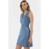 V Yaka Denim Mini Elbise Bodycon Kalıp Yazlık Rigid Dokuma %Pamuk Trend Tasarım
