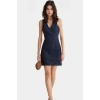 V Yaka Denim Mini Elbise Bodycon Kalıp Yazlık Rigid Dokuma %Pamuk Trend Tasarım