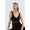 V Yaka Fırfırlı Tül Örme Bluz Yazlık Şık Tasarım Modern Stil Yüksek Kalite Kaliteli İşçilik