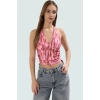 V Yaka Fitted Crop Bluz Sandy Dokuma Yazlık Günlük Kullanım İçin