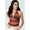 V Yaka Fitted Crop Bluz Sandy Dokuma Yazlık Günlük Kullanım İçin