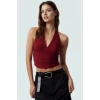 V Yaka Fitted Crop Bluz Sandy Dokuma Yazlık Günlük Kullanım İçin