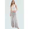V Yaka Fitted Crop Bluz Sandy Dokuma Yazlık Günlük Kullanım İçin