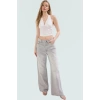 V Yaka Fitted Crop Bluz Sandy Dokuma Yazlık Günlük Kullanım İçin