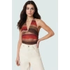 V Yaka Fitted Crop Bluz Sandy Dokuma Yazlık Günlük Kullanım İçin