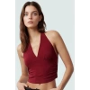 V Yaka Fitted Crop Bluz Sandy Dokuma Yazlık Günlük Kullanım İçin