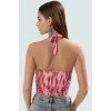 V Yaka Fitted Crop Bluz Sandy Dokuma Yazlık Günlük Kullanım İçin