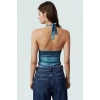 V Yaka Fitted Crop Bluz Sandy Dokuma Yazlık Günlük Kullanım İçin