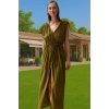 V Yaka Kolsuz Maxi Plaj Elbisesi Crinkle Dokuma Polyester Dayanıklı Malzeme Premium Kalite