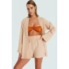V Yaka Uzun Kollu Kimono Şort Takım Viskoz Polyester Yazlık Plaj Ömürlü Kaliteli İşçilik
