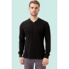 V Yaka Uzun Kollu Penye Tshirt Padus shirt Rahat Kesim Günlük İş Kullanımı İçin