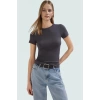 Viskon Ribana Bisiklet Yaka Fitted Bluz Günlük Kombinler İçin Rahat Kullanım Modern Stil