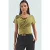Viskon Ribana Bluz Fitted Vücut Oturma Regular Boy Asimetrik Yaka Özel Tasarım