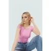 Viskon Ribana Kadın Crop Bluz Ay Kol Bisiklet Yaka Fitted Günlük Özenle Seçilmiş Seçkin Malzeme