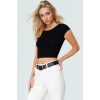 Viskon Ribana Kadın Crop Bluz Ay Kol Bisiklet Yaka Fitted Günlük Özenle Seçilmiş Seçkin Malzeme