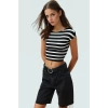 Viskon Ribana Kadın Crop Bluz Ay Kol Bisiklet Yaka Fitted Günlük Özenle Seçilmiş Seçkin Malzeme