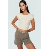 Viskon Ribana Kadın Crop Bluz Ay Kol Bisiklet Yaka Fitted Günlük Özenle Seçilmiş Seçkin Malzeme