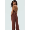 Viskoz Dokuma Kadın Yelek Pantolon Takım Halter Yaka Düşük Bel Geniş Paça Casual