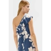 Viskoz Kumaş Midi Elbise Şık Çiçek Desenli Asimetrik Yaka Günlük Stil Modern Premium Kalite