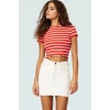 Viskoz Polyester Karışımlı Çizgili Crop Bluz Fitted Kalıp Kısa Kol Rahat Kullanım