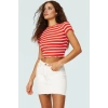 Viskoz Polyester Karışımlı Çizgili Crop Bluz Fitted Kalıp Kısa Kol Rahat Kullanım
