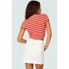 Viskoz Polyester Karışımlı Çizgili Crop Bluz Fitted Kalıp Kısa Kol Rahat Kullanım