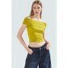 Viskoz Ribana Carmen Yaka Kısa Kollu Fitted Bluz Rahat Kullanım Özel Tasarım Premium Kalite