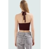 Viskoz Ribana Crop Bluz Halter Yaka Fitted Günlük Stil Profesyonel Görünüm Konforlu Kesim
