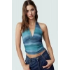 Vücuda Oturan Boyundan Bağlamalı Crop Bluz Polyester Elastan Sandy Dokuma Yüksek Kalite