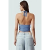 Vücuda Oturan Boyundan Bağlamalı Crop Bluz Polyester Elastan Sandy Dokuma Yüksek Kalite