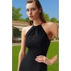 Vücuda Oturan Cut Out Detaylı Finike Dokuma Abiye Elbise Rahat Kullanım Trend Tasarım Modern Stil