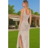 Vücuda Oturan Örme Triko Maxi Elbise Yırtmaçlı Plaj Şıklığı Modern Stil Modern Stil Rahat Kullanım