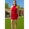 Vücudu Saran Kısa Örme Abiye Elbise Halter Yaka Tasarım Premium Kalite Modern Stil Rahat Kullanım