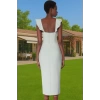 Vücut Hatlarını Vurgulayan Fırfırlı Midi Boy Dokuma Elbise Konforlu Kesim Modern Stil Premium Kalite