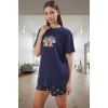 Yazlık %100 Pamuk Kadın Pijama Takımı Ayıcık ve Galaksi Baskılı Zarifane Tasarım Özenle Seçilmiş