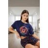 Yazlık %100 Pamuklu Homewear Pijama Takımı Şort ve Tişört Modern Stil Yüksek Kalite