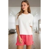 Yazlık %100 Pamuklu Pijama Takımı Çizgili Desen Bağlamalı Şort Regular Kalıp Trend Tasarım