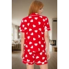 Yazlık %100 Pamuklu Pijama Takımı Kalpli Desenli Kısa Şort ve Gömlek Zarifane Tasarım