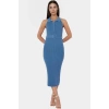 Yazlık Akrilik Midi Elbise Bodycon Kesim Polo Yaka Kemerli Konforlu Kaliteli İşçilik