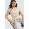 Yazlık Bluz Sandy Dokuma V Yaka Regular Fit Taş Düğmeler Uzun Ömürlü Zarifane Tasarım