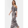 Yazlık Bodycon Maxi Elbise Asimetrik Yaka Animal Desen Örme Kumaş Zarifane Tasarım Modern Stil