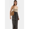 Yazlık Casual Maxi Elbise V Yaka Çizgili Triko Bodycon Kalıp Şık Görünüm Rahat Ve