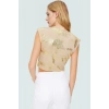 Yazlık Casual Pamuklu Crop Bluz Fitted Kesim Altın Varaklı Dijital Baskı Modern Stil Premium Kalite