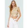 Yazlık Casual Pamuklu Crop Bluz Fitted Kesim Altın Varaklı Dijital Baskı Modern Stil Premium Kalite