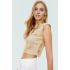 Yazlık Casual Pamuklu Crop Bluz Fitted Kesim Altın Varaklı Dijital Baskı Modern Stil Premium Kalite