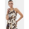 Yazlık Çiçekli A Line Halter Yaka Maxi Elbise Viskoz Kumaştan Rahat Günlük Stil Kullanım